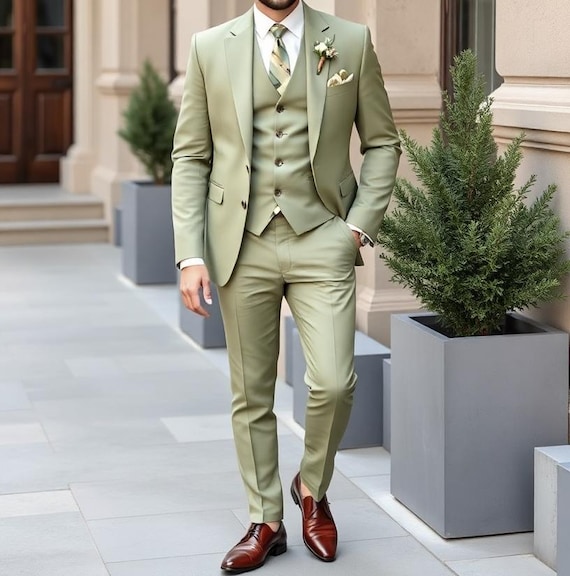 Sage Green Wedding, Engagement, Prom, Party Wear Ring Ceremony Men Suit - Men's  Suits