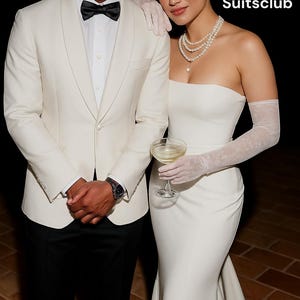 Elegant Off-White Tuxedo - Groom Wedding Suit - Men Suits - Partywear Slim Fit Coat Trouser