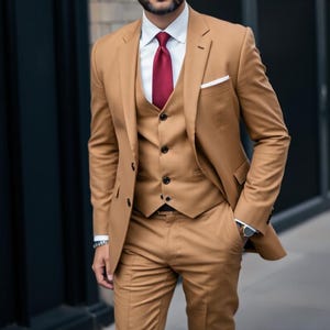Brown Wedding Wear - Men Stylish Fashion Suit - Gift For Groom - Bespoke Tan Suits
