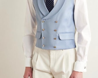 Blue Formal Vest - Guy's Waistcoat - Gift For Groom - Men Formal Vest - Party Wear Vest - Light Blue Waistcoat - Groom Wedding Wear Clothing