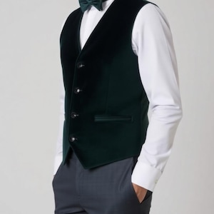 Green Velvet Vest Men Party Wear Formal Waistcoat Gift For Groom
