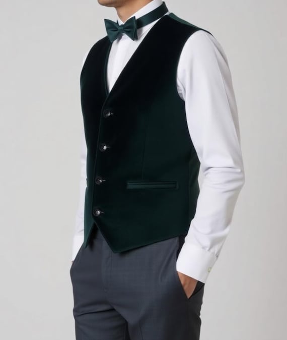 Green Velvet Vest Men Party Wear Formal Waistcoat Gift for Groom