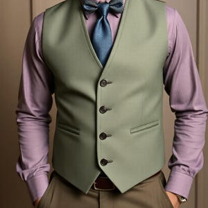 Sage Green Elegant Stylish Bespoke Formal Vest - Waistcoat For Men - Wedding Wear Jacket