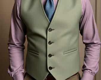 Chaleco formal elegante y a medida, color verde salvia, para hombre, chaqueta de boda.