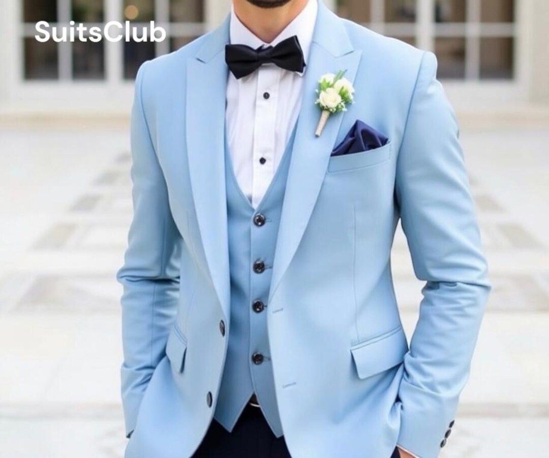 Pretty Color Matching Man's Wedding Suit Sky Blue 2 Pieces Slim Fit Men's Suits