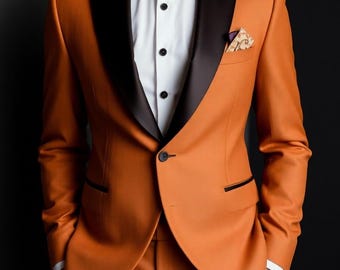 Handcrafted Terracotta Orange Tuxedo Suit – Men's Party Wear