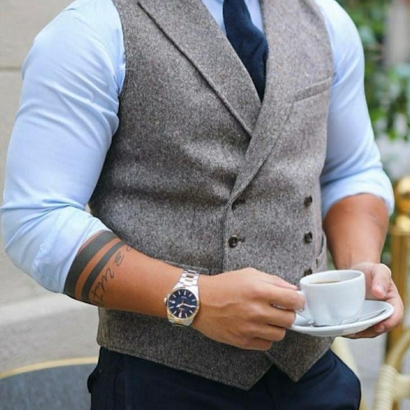 Mens Tweed Vest - Beige