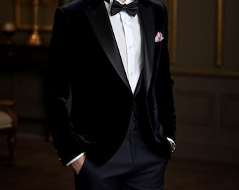 Black Velvet Tuxedo Jacket - Groom Gift - Wedding Wear Suit - Men's Blazer - Prom Partywear Suits