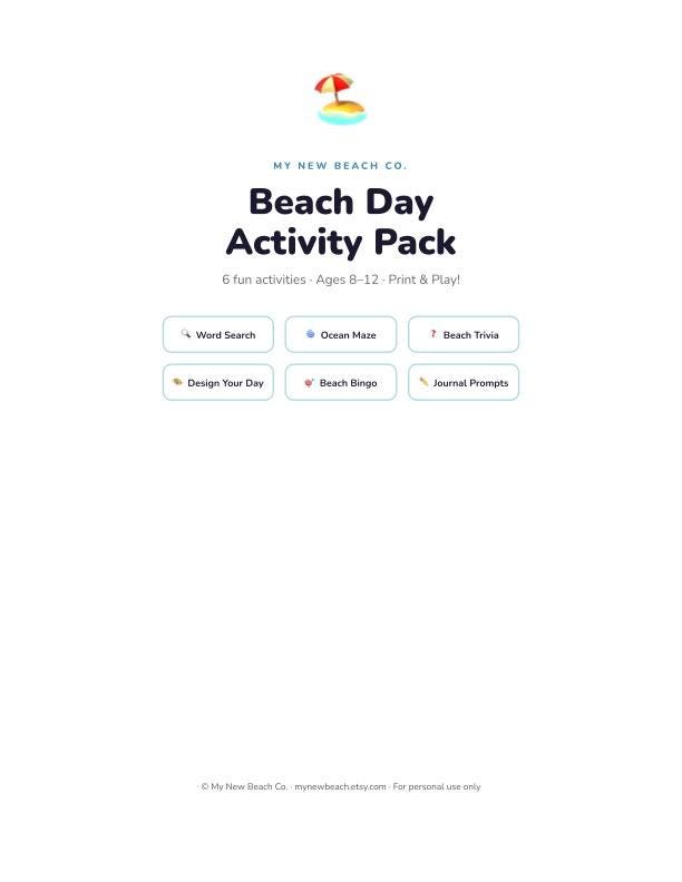 Beach Activity Pack for Kids | Printable Beach Day Fun | Summer ...