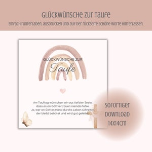 Félicitations baptême | Carte de baptême | Cadeau de baptême | Carte de baptême carrée rose