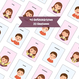 40 Gefühlskarten mit 20 Emotionen  | Montessori Gefühlskarten | Gefühle lernen | Kita | Erzieher | Kindergarten |  Emotionen lernen