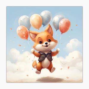 Geburtstagskarte - Süsser Fuchs mit bunten Luftballons - Hochwertiger Druck auf mattem Papier mit Couvert - Abenteuer - Glückwünsche