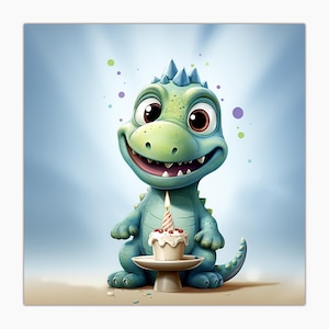 Geburtstagskarte - Dinosaurier-Baby mit Torte - Hochwertiger Druck auf mattem Papier mit Couvert - Dinosaurier-Fans - Glückwünsche