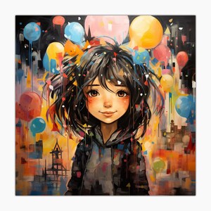 Geburtstagskarte - Mädchen mit Konfetti und bunten Luftballons - Hochwertiger Druck auf mattem Papier mit Couvert - Glückwünsche