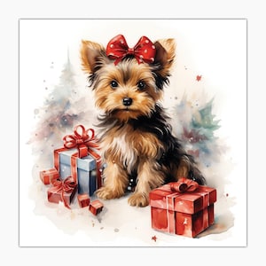 Glückwunschkarte, Weihnachten, Karte, Merry Christmas, Buon Natale, Yorkshire Terrier, Cane, Chien, Dog, Hund, Perro