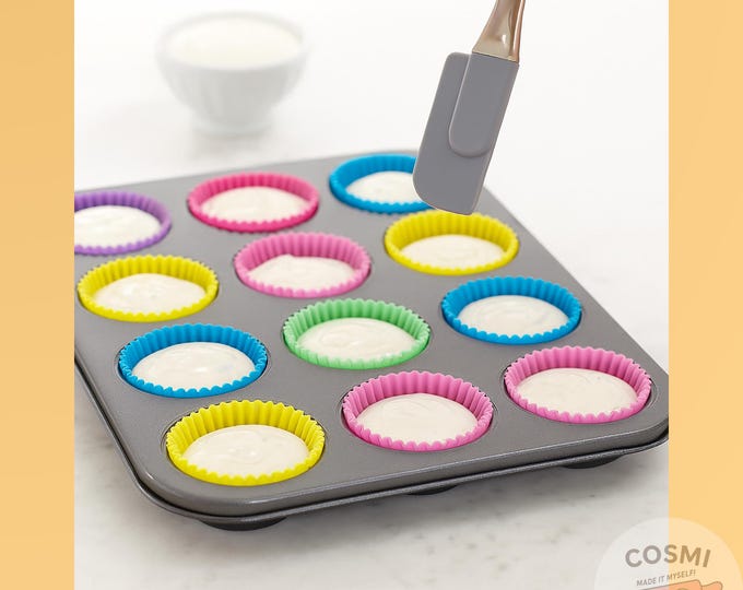 Reusable Silicone Cupcake Liners | 12 pcs Colorful Muffin Baking Cups | Non-Stick & Eco-Friendly