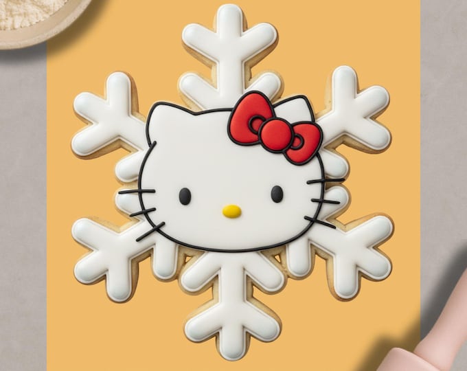 Kitty Snowflake Cookie Cutter, Kawaii Christmas Biscuit Stamp, 3D Print