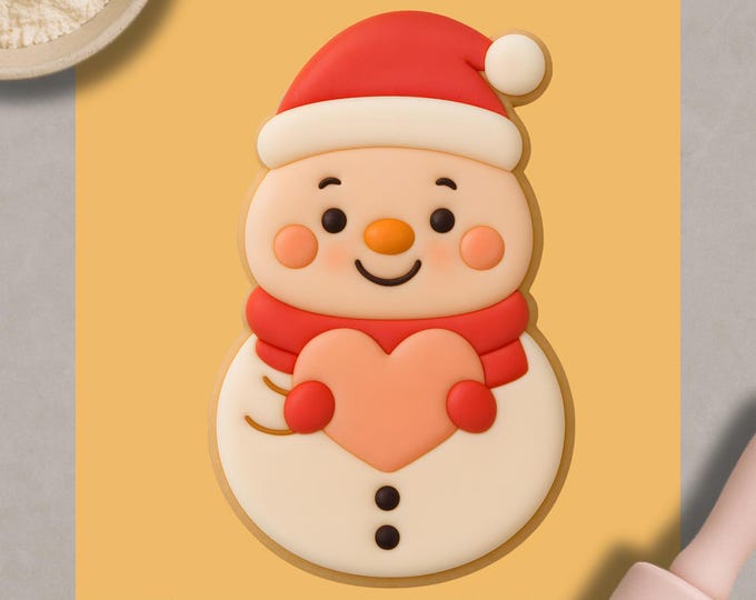 Snowman Heart Cookie Cutter with Fondant Embosser – Christmas Winter Baking Tool