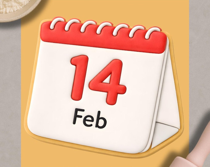 Valentine’s Day Calendar Cookie Cutter | 14 February Biscuit Embosser | Fondant Stamp for Love & Anniversary Baking