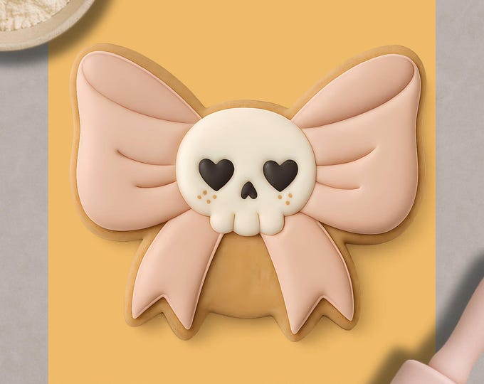 Skull Bow Cookie Cutter & Fondant Embosser: Gothic Halloween Treat