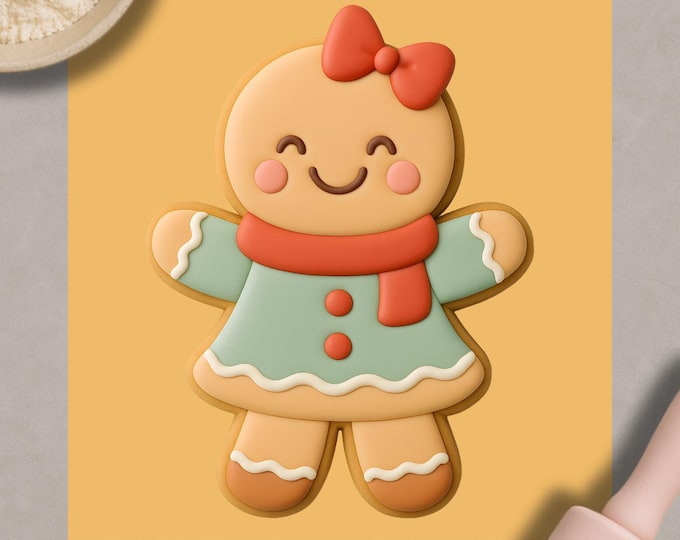 Gingerbread Girl Cookie Cutter: Bow Dress Christmas Baking Mold