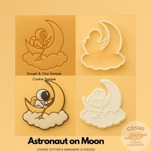 Cortador de Biscoitos Astronauta na Lua - Biscoitos Nuvem Espacial - Carimbo de Relevo Celestial