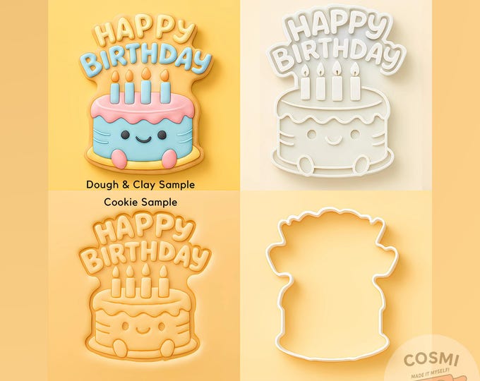 Happy Birthday Cake Cookie Cutter & Embosser – Celebrate with Sweet Smiles