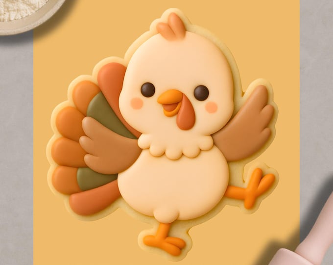 Turkey Cookie Cutter | Thanksgiving Cookie Stamp | Fall Biscuit Embosser | Holiday Baking Tool | 3D Printed PLA