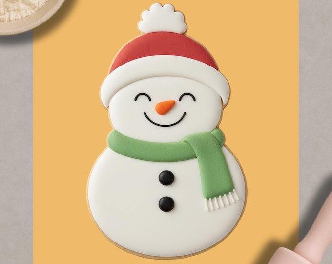 Snowman with Scarf Stamp, Christmas Baking Tool, Holiday Party Treat, 3D Print