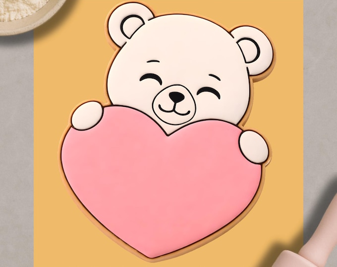 Smiling Bear Heart Cookie Cutter | Cute Love Bear Cookie Cutter | Valentine Teddy Cookie | Romantic Gift Cookie Cutter