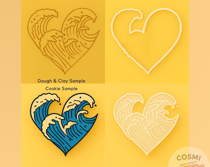 Dolphin Waves Cookie Cutter & Fondant Embosser: Ocean Heart Beach Theme