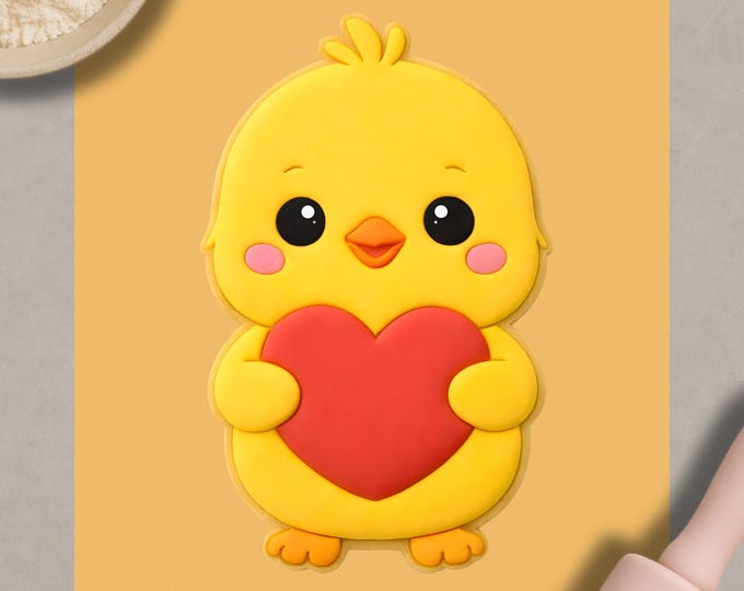 Chick Cookie Cutter & Embosser | Heart Chick Biscuit Stamp | Baby Animal Cookie Cutter | Kids Baking Tool | Love Theme Cookies