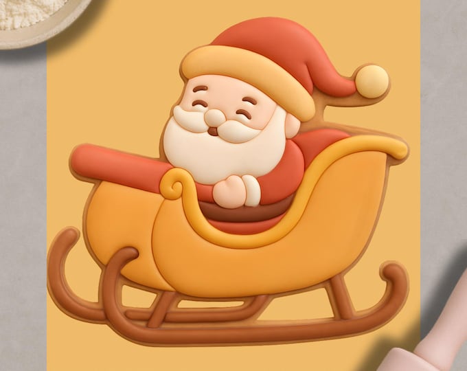 Santa Sleigh Cookie Cutter & Embosser – Christmas Baking Tool