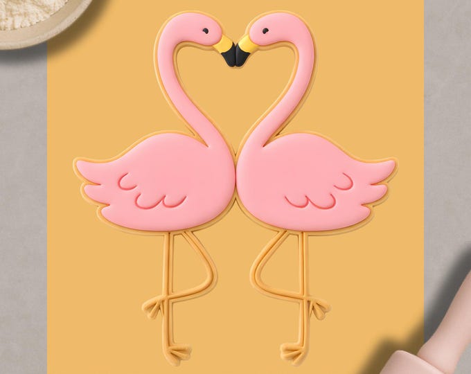 Flamingo Couple Cookie Cutter | Valentine Love Flamingo Biscuit Embosser | Wedding & Anniversary Baking Tool