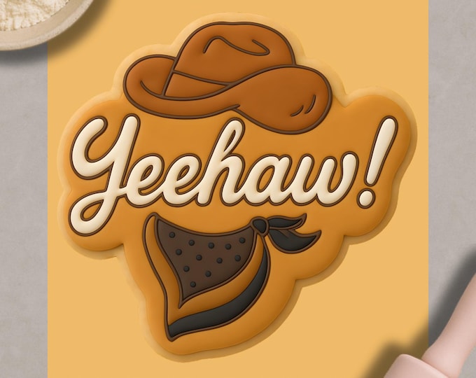 Yeehaw Cookie Cutter & Embosser | Western Biscuit Stamp | Cowboy Theme Cookie Cutter | Party Baking Tool | 3D Printed Fondant Stamp