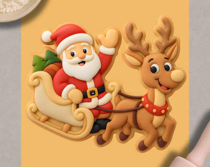 Santa Sleigh Cookie Cutter – Christmas Reindeer and Santa Baking Mold