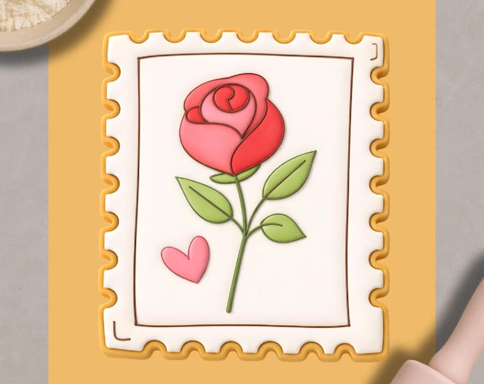 Rose Stamp Cookie Cutter | Floral Biscuit Embosser | Valentine Rose Cookie Cutter | Romantic Flower Cookie