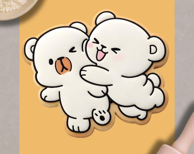 Playful Hugging Bears Cookie Cutter | Cute Bear Hug Cookie | Kawaii Bear Cookie | Valentine Cookie Cutter