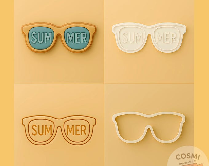 Summer Sunglasses Cookie Cutter and Embossing Stamp Set for Beach Party Cookies