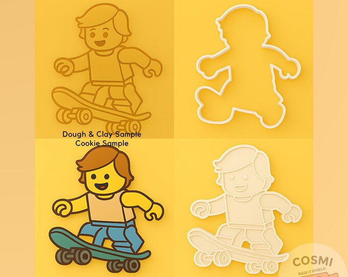 Skater Cookie Cutter - Skateboard Kids Cookies - Skate Embosser Stamp