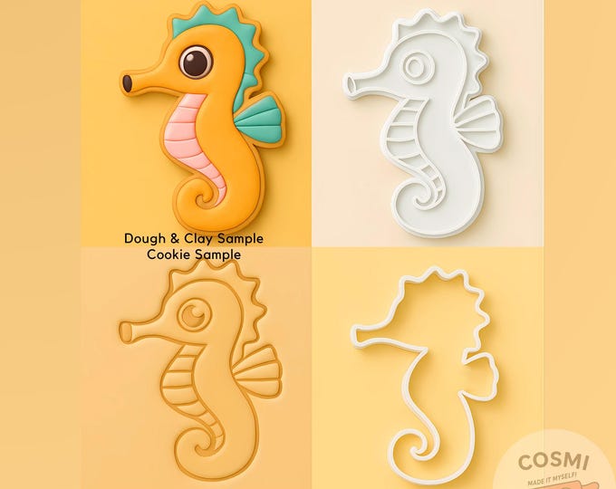 Seahorse Cookie Cutter & Embosser – Ocean Seahorse Baking Stamp – Mermaid Party Favor