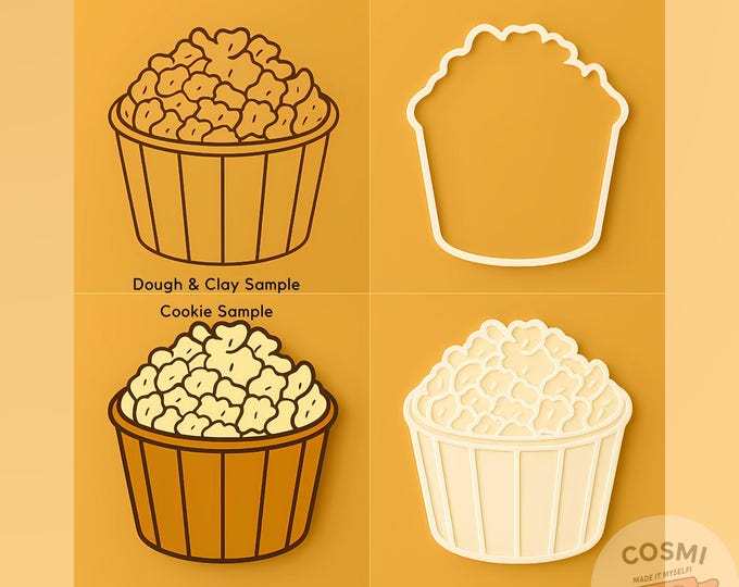 Popcorn Bucket Cookie Cutter: Movie Night Embosser