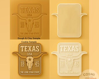 Texas Cookie Cutter - Lone Star State Cookies - Longhorn Embosser Stamp