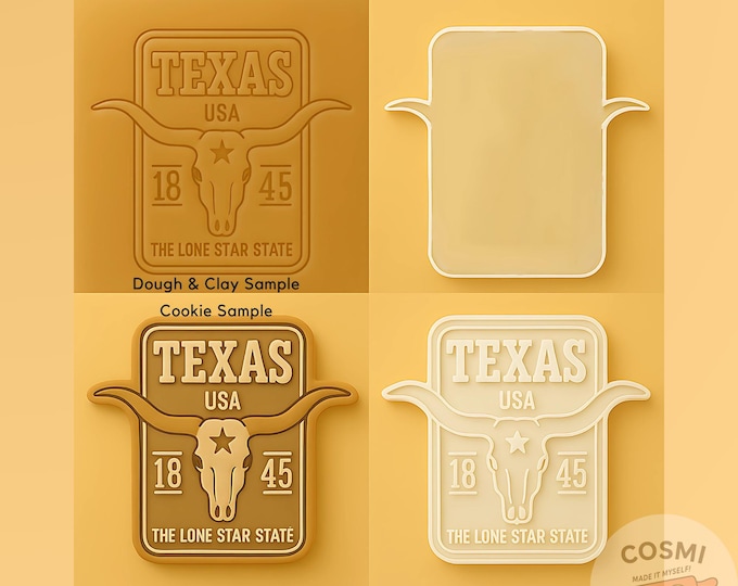 Texas Cookie Cutter - Lone Star State Cookies - Longhorn Embosser Stamp