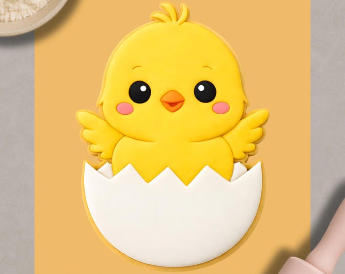 Hatching Chick Cookie Cutter & Embosser | Baby Chick in Egg Biscuit Stamp | Spring Animal Cookie Cutter | Kids Baking Tool