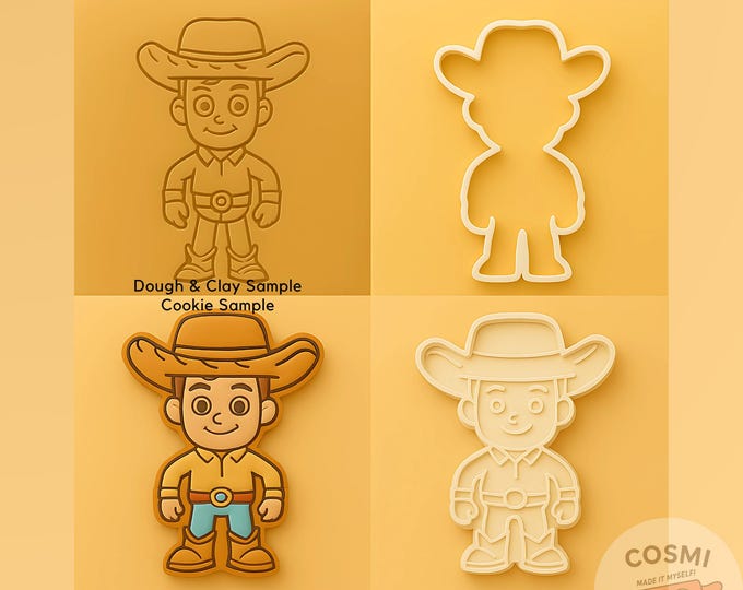 Cowboy Man Cookie Cutter - Western Party Cookies - Cowboy Embosser Stamp