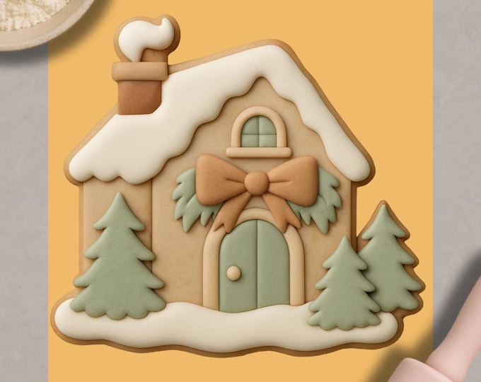 Christmas Cottage Cookie Cutter – Snowy Holiday House Mold