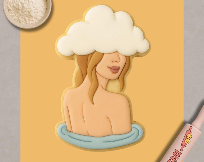 Cloud Head Woman Cookie Cutter & Fondant Embosser: Artistic Silhouette