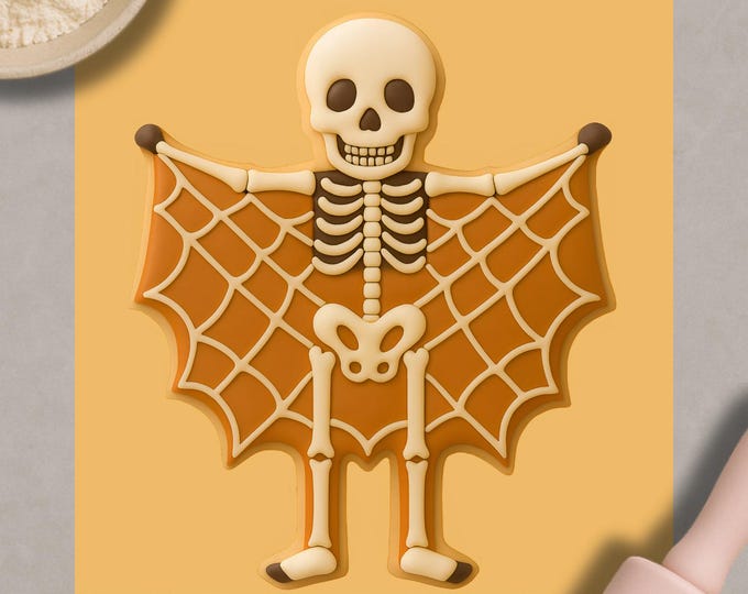 Skeleton Bat Cookie Cutter & Fondant Embosser: Spooky Web-Wing Halloween Tool