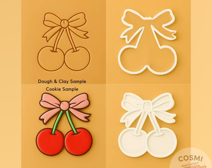 Cherry Cookie Cutter Set: Fruit Pair with Ribbon Embosser